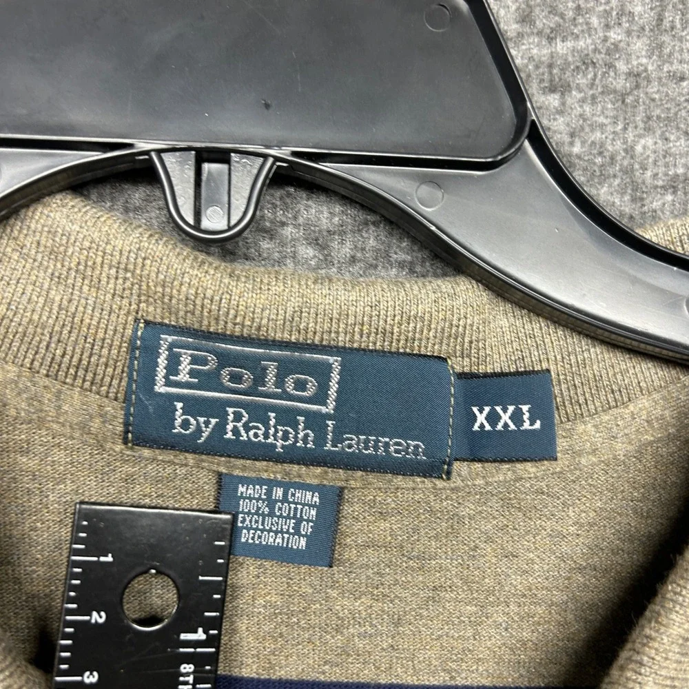 Polo Ralph Lauren XXL‎ Striped Polo Shirt Tan Navy Blue Classic Fit